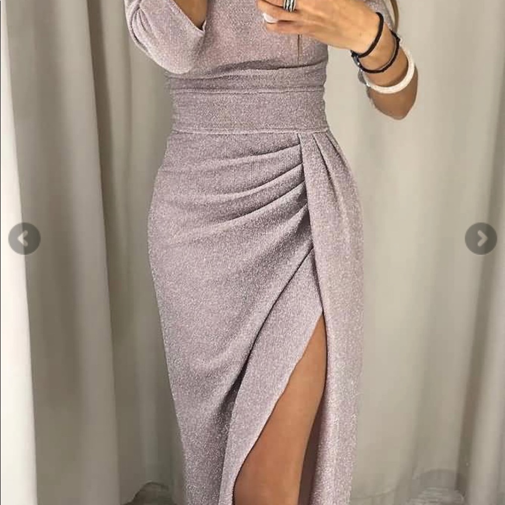 Glitter High Slit Off Shoulder Sexy Dress